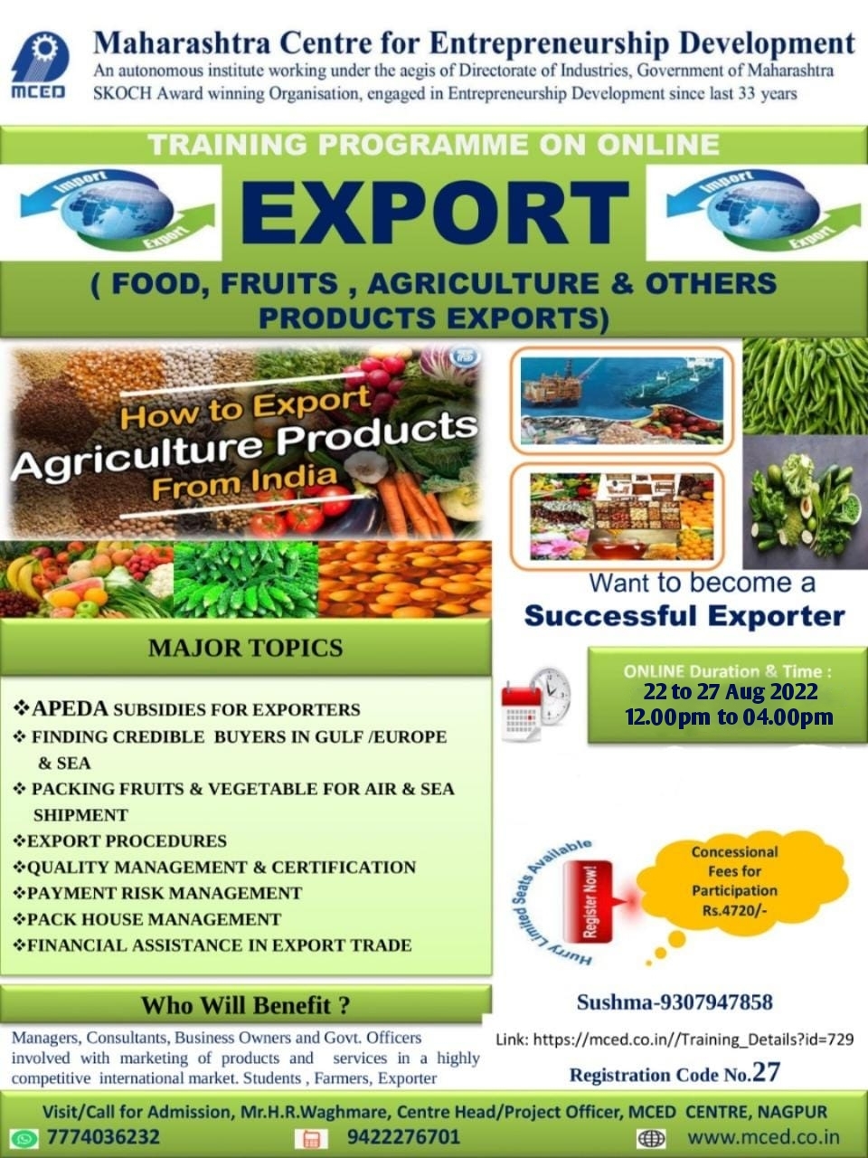 TRAINING PROGRAMME FOR EXPORT (FOOD, FRUITS, AGRICULTURE, & OTHERS PRODUCTS EXPORTS)