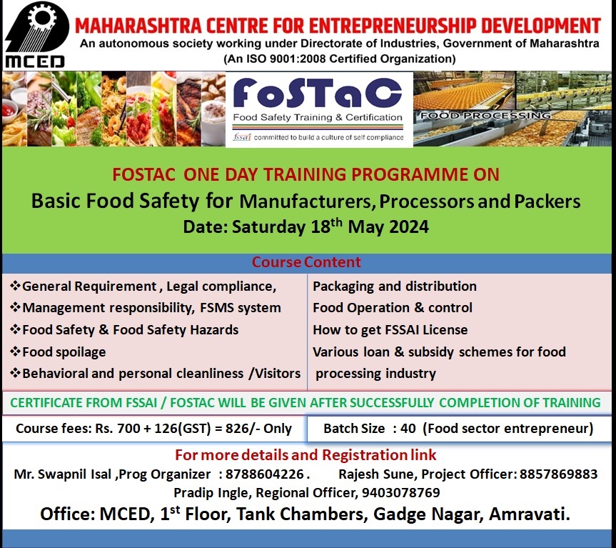 FOSTAC One Day Training Programme On Basic Food Safety, Amravati.