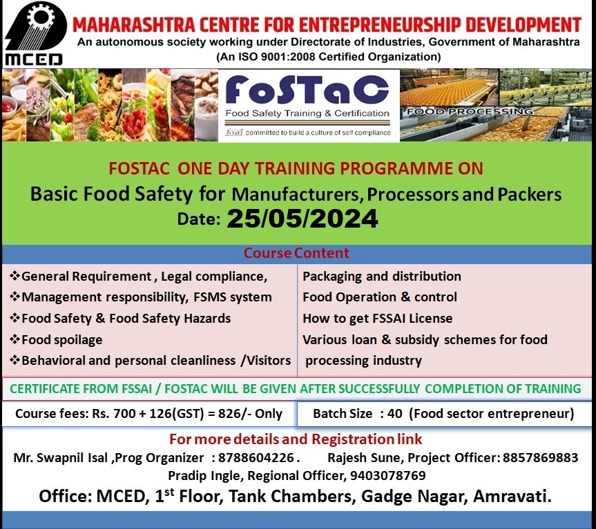 FOSTAC One Day Training Programme On Basic Food Safety, Amravati.