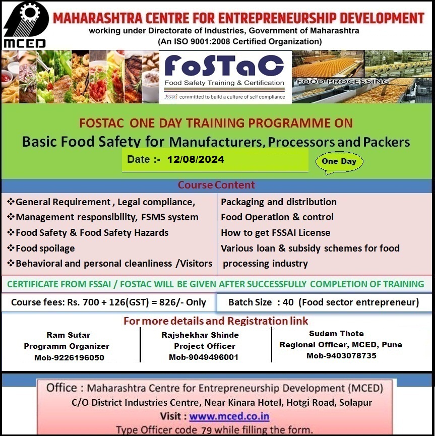 FOSTAC One Day Training Programme on Basic Food Safety, Solapur