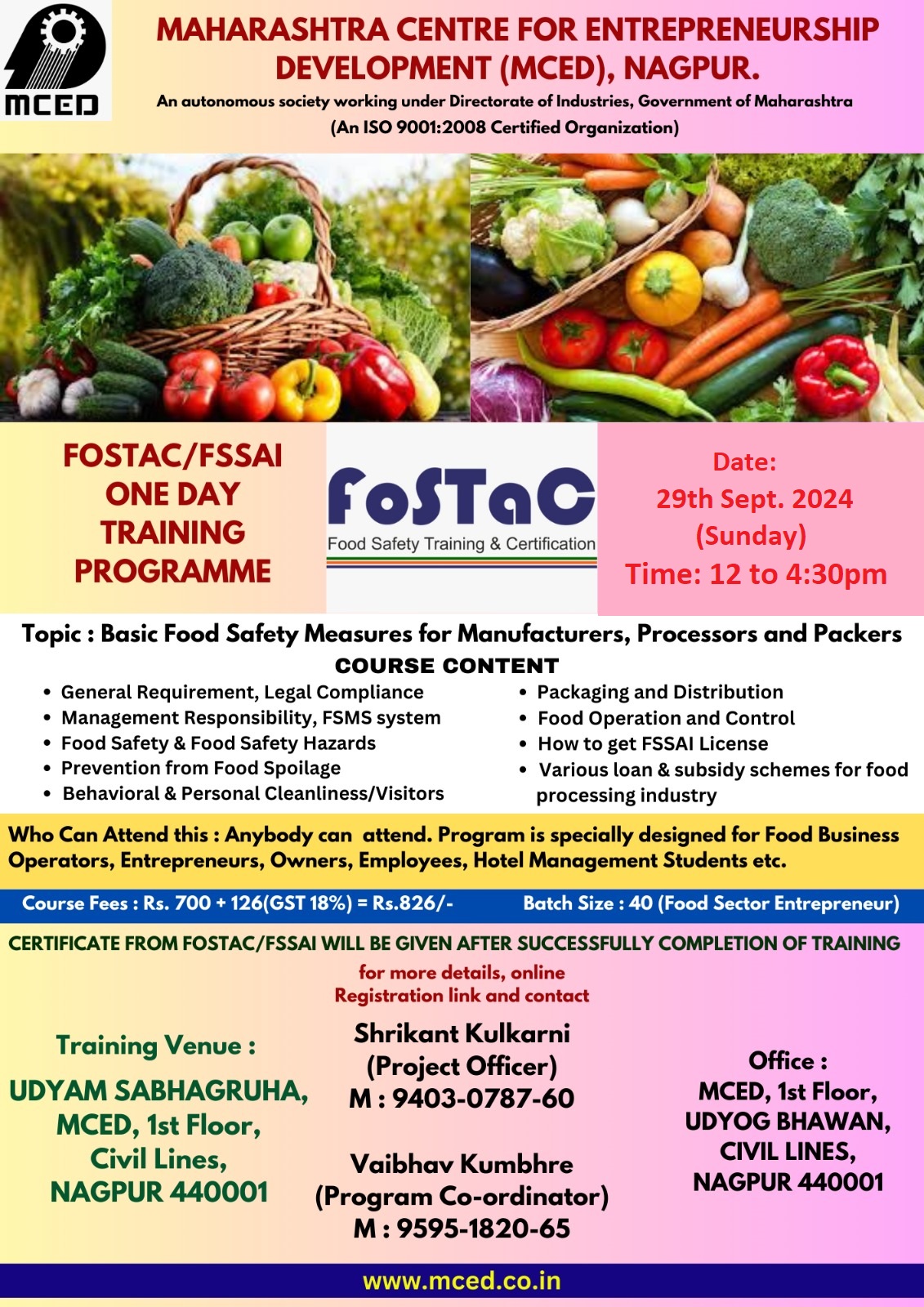 FOSTAC/FSSAI ONE DAY TRAINING PROGRAMME AT NAGPUR