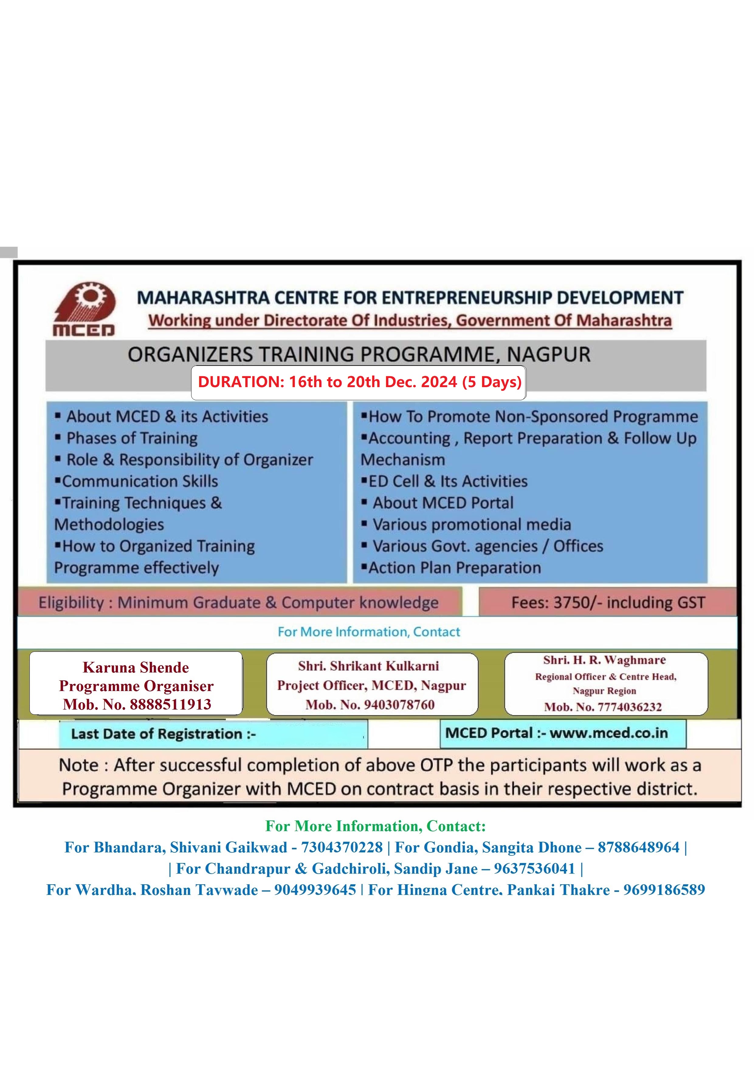 ORGANISER TRAINING PROGRAMME AT NAGPUR