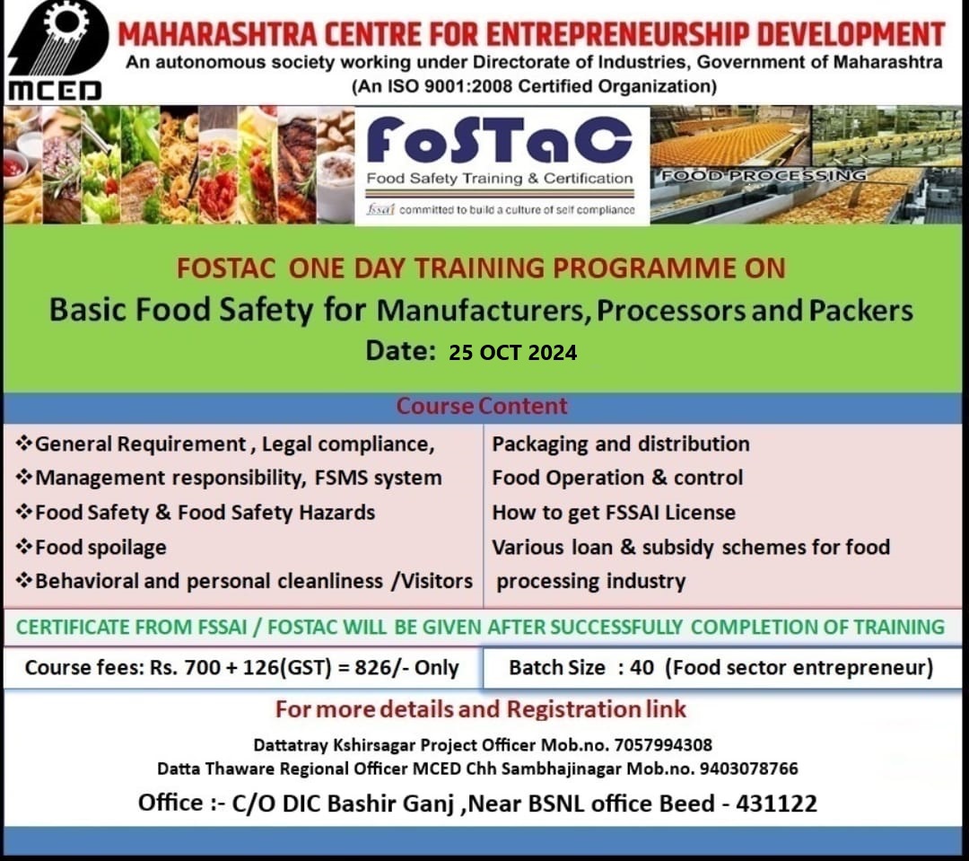 Basic Food Safety for Manufacturers Processors &Packers (FoSTaC)