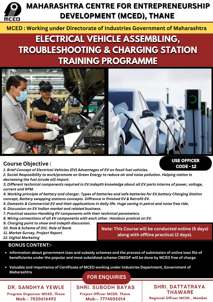 Electrical Vehicle Assembling, Troubleshooting & Charging Station Training Programme