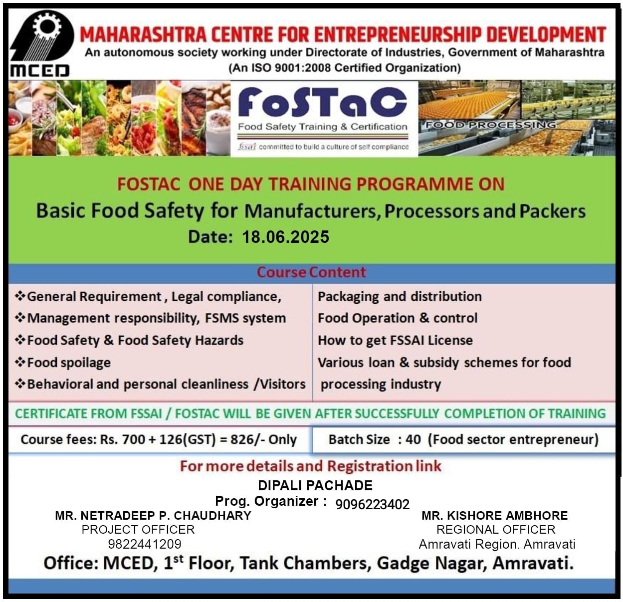 FOSTAC One Day Training Programme On Basic Food Safety