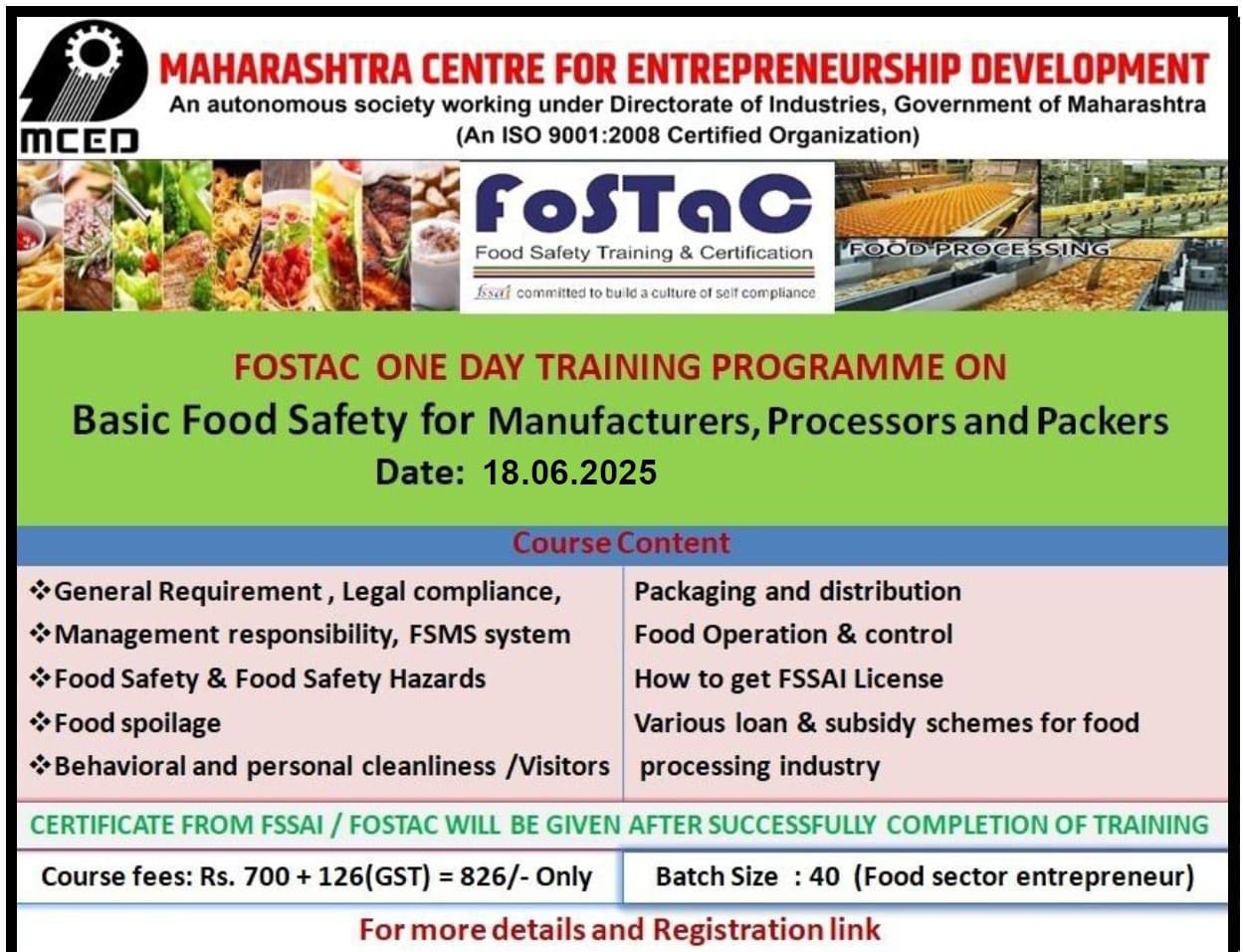 FOSTAC One Day Training Programme On Basic Food Safety Warud.