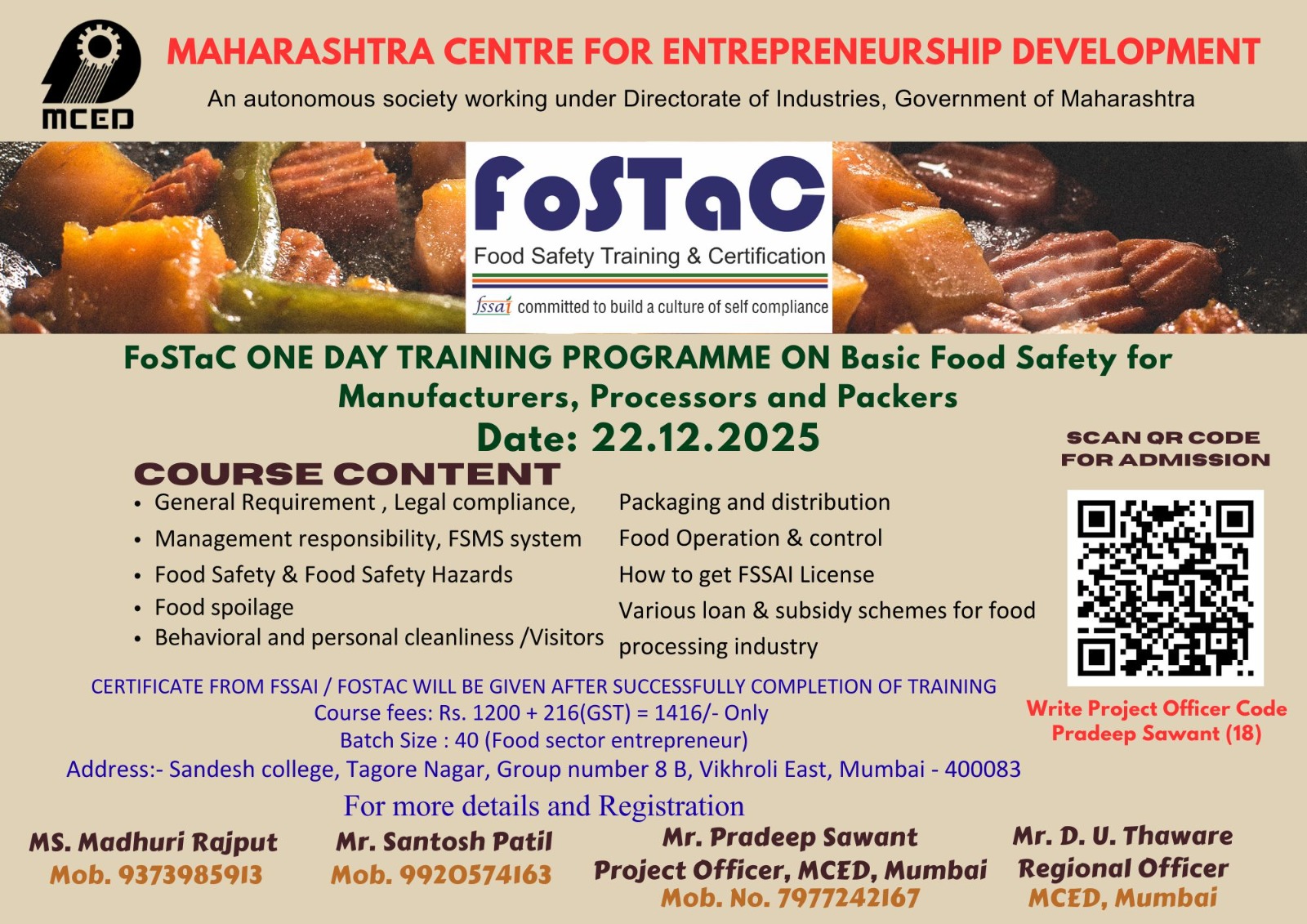 FoSTaC Basic Food Safety Training Programme, Mumbai