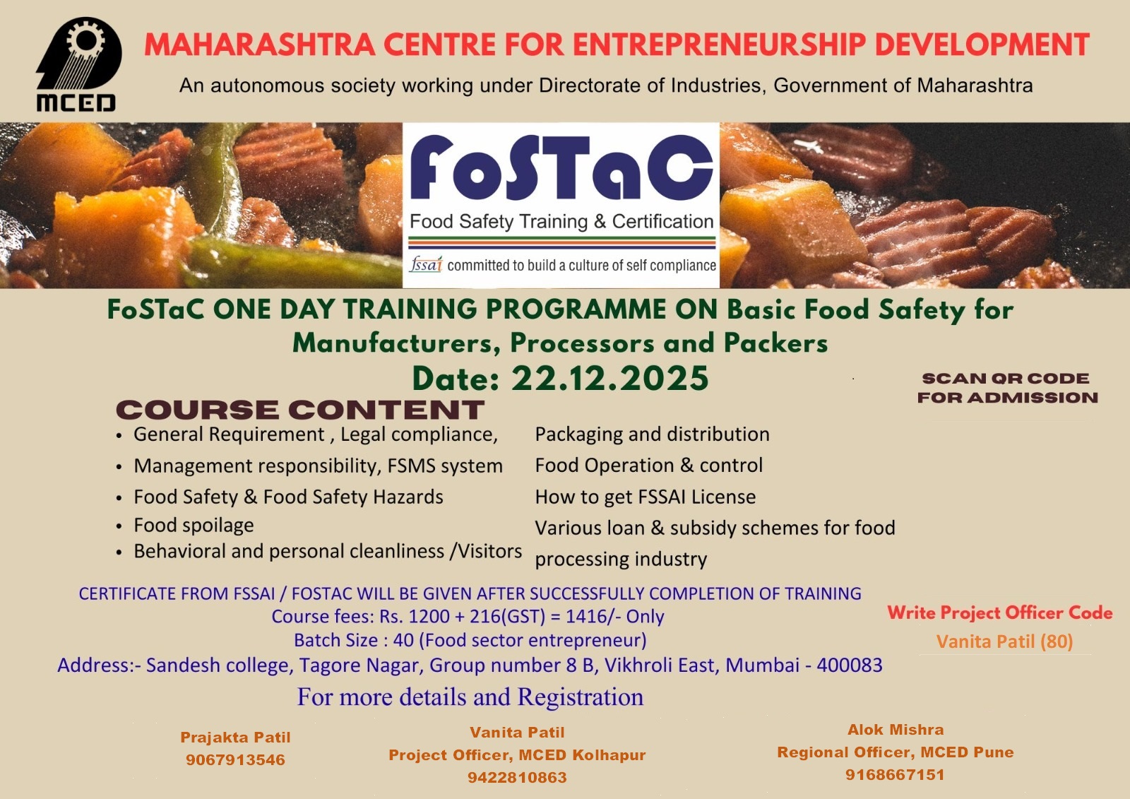 FOSTAC One Day Training Programme On Basic Food Safety, Kolhapur