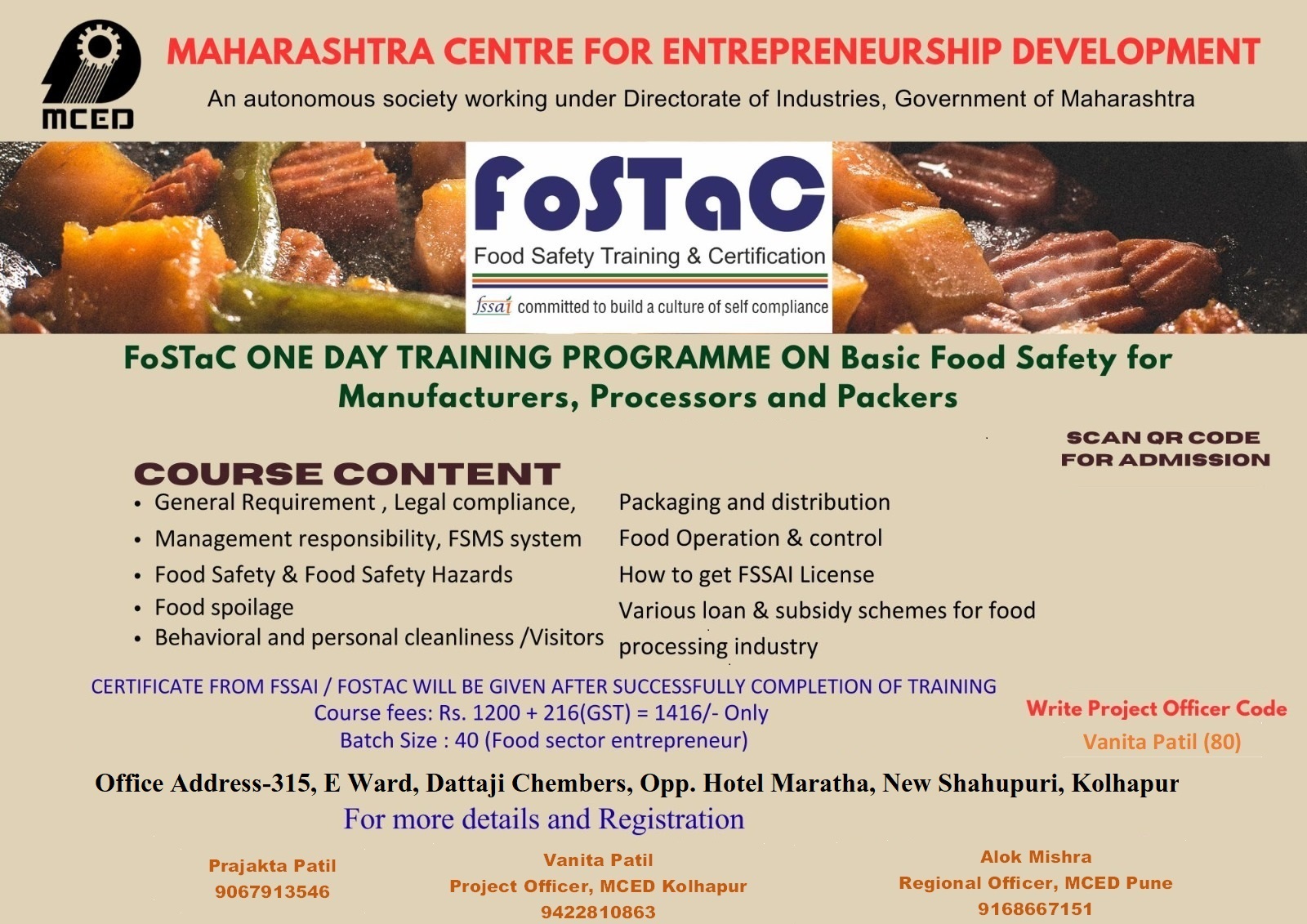 FOSTAC One Day Training Programme On Basic Food Safety, Kolhapur