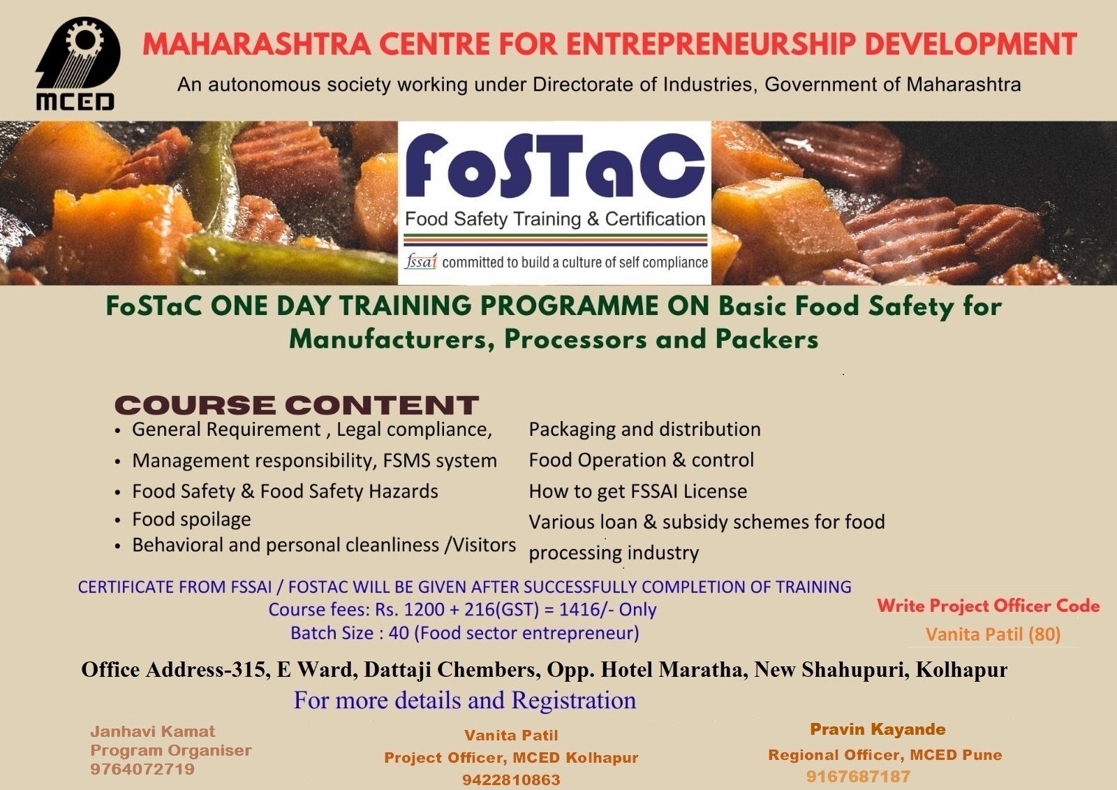 FOSTAC One Day Training Programme On Basic Food Safety, Kolhapur