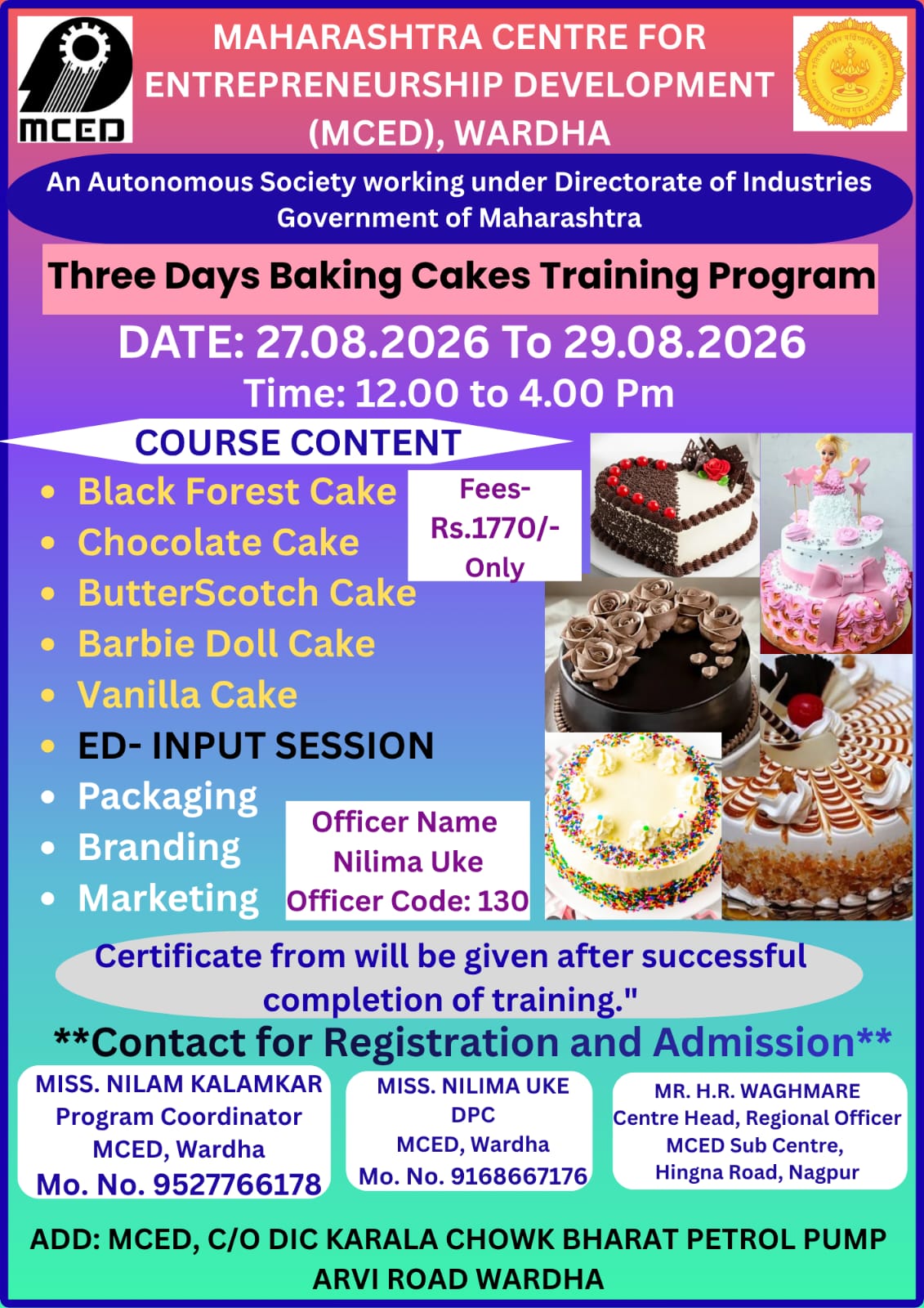 BAKING CAKES TRAINING PROGRAMMS ( 3 DAY)