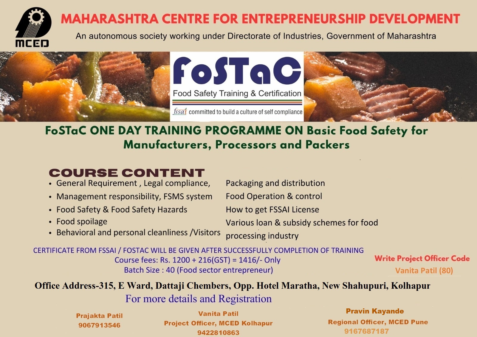 FOSTAC One Day Training Programme On Basic Food Safety, Kolhapur